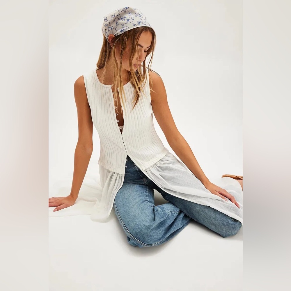 FREE PEOPLE Twice As Nice Maxi Top Dress size small sheet button down ruffle